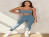 2021 Women039S Yoga Set Seamless Denim Sportswear 2 Pieces Set Quick Dry Crop Top Support Bh Leggings Push Up Hip Yoga Tracksu891112