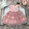 23ss girls Dress Princess dresses kids designer clothes Round neck chest Broken drill logo letter embroidery splicing Net yarn skirt big Girls kids clothes