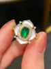 Klusterringar SX Solid 18K White Gold Nature Green Emerald 0.7CT For Women Födelsedagens presenter Fina smycken