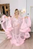 Robes de soirée See Thru Sexy Prom Ruffles Fur Edge Poshoot Robes Sheer Tulle V Neck Robe de maternité Robes 2023