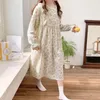 Kvinnors sömnkläder Nightgown Loose Gaze Breattable Long Sleepdress Layer Print Sleeve Cotton Floral Double Korean Women Winter Nightdress