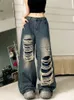 Damenjeans HOUZHOU Vintage Ripped Frauen Baggy Grunge Y2k Retro Koreanischer Stil Denim Hosen Gyaru Streetwear Übergroßer Freund 231123