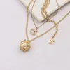 Luxury Designer Double Letter Pendant Necklaces 18K Gold Plated Ball Crysatl Pearl Rhinestone Sweater Necklace Chain for Women Wedding Party Jewerlry Accessories