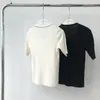 Camisetas femininas 2023 verão corrente de seda lã pit strip camisola de malha u-pescoço de manga curta slim-fit senhoras top