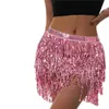 Jupes Femmes jupe de ventre sexy mini-jupe à franges pailletées avec bretelles de taille réglables mini-jupe pour la performance de danse Rave Party 231124