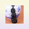 Feiner Schmuck handgeschnitzte natürliche echte Obsidian Kwanyin Göttin Bodhisattva Buddha Anhänger Halskette 1422848