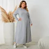 Plus Size Jurken Herfst Winter Stijl 3XL 4XL Dameskleding Lange Mouw Hoed Effen Grijze Maxi Jurk Polyester Slanke Casual Capuchon