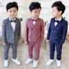 Ternos 3-11y Kids Blazers Primavera Autumn Boys Casual Jackets Coatpants 2pcs Conjuntos de peito duplo Crianças formais Roupas Hy101 230424