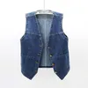 Coletes femininos moda de jeans de jeans em ves femininas primavera vegetal vegetal jacket curto curto casual chaleco peito de tamanho grande jeans jean cistascoat 230424