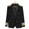 Ternos masculinos blazers emblema ouro ombro bordado clube festa blazer masculino palco terno jaqueta duplo breasted preto luxo banquete 231123