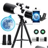 Telescopio Binoculares Telescopio astronómico 150X con trípode portátil Espacio refractivo Monocar Zoom Spotting Scope para observar la Luna Dhrng