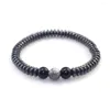 Strand preto obsidiana redonda frisada pulseira para homem presente pulsera bijoux bola jóias aniversário