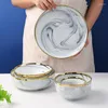 Plates Nordic Gold Rim Ceramic Tableware Set Gray Marbled Dinner Plate Soup Bowl Dish Spoon Home Simple Luxury Flatware