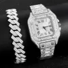 Chokers goudkleurig horloge hiphop Miami Curb Cubaanse ketting Iced Out verharde strass Bling Rapper kettinghorlogearmband sieraden voor mannen 231124