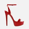 Sandaler Big Size 45 Buckle Ankle Strap Women Red Pink Patent Leather Platform Stiletto High Heels Summer Dress Shoes