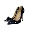 Dress Shoes Black Suede High Heels With Polka Dot Pattern Bowtie Pumps For Women Pointy Toe Stiletto Heeled Slip On Formal