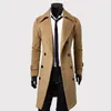 Heren Wolmix Herfst Winter Heren Lange Trenchcoat Double-Breast Effen Kleur Eenvoudig Halflang Winddicht Dik Brits Mode Slanke Jas 231123