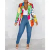 Women's Jackets Women Elegant Fashion Geometric Print Shawl Collar Long Sleeve Blazer Top Casual One Button Corset Jacket Outwear