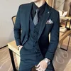 Men's Suits Fashion Men Boutique Plaid Business Wedding Groom Three Piece Set 3 Pcs Dress Blazers Jacket Coat Pants Vest