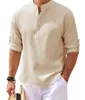Camisas casuais masculinas camisa de manga longa para homens cor sólida gola de pé moda versátil masculino topo verão 2023 y2k roupas streetwear