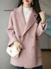 Kvinnors ull blandar Autumn Winter Women's Jacket Korean Fashion HerringBone Loose verkar tunn mångsidig ull i mitten av långa kappkvinnkläder 231123