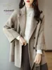 Kvinnors ull blandar Autumn Winter Women's Jacket Korean Fashion HerringBone Loose verkar tunn mångsidig ull i mitten av långa kappkvinnkläder 231123