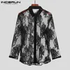 Men s Casual Shirts Men Mesh Shirt Lace Lapel Long Sleeve 2023 Transparent Streetwear Sexy Camisas Fashion Party Nightclub S 5XL INCERUN 231124