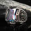 Cluster Rings European American Trendy Luxury Zircon For Men Handmade Ancient Silver Color Carved Ring Punk Motor Biker