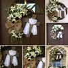 Dekorativa blommor Vår Burlap Bow Rustic Grapevine Wreath Diy Easter Futor Door Decoration With Cross