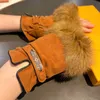 Gants de créateur de luxe en cuir demi-doigt gant v dames dames moutons léopard mittens rabbit cheveux gants d'hiver pour femmes cachemire à l'intérieur du bonnet