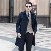 Herrgravrockar Spring Autumn Mens Man Double Breasted Long Coat Men kläder Slim Fit Overcoat Khaki Black S - 9xl