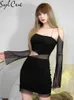 Party Dresses Stitching Thin Section Transparent Long-Sleeved Cool Breathable Comfortable Elastic Sexy Slim Women's Hollow Dress 230322