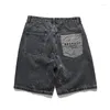 Heren Jeans Kleurblok Zakken Denim Shorts Heren Zomer Streetwear Splash-Ink Korte Baggy Knielange Broek Heren