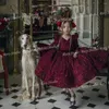 Девушка платья роскошным с длинными рукавами платье театрализованного платья для детской а-линии чая с цветочным винтажным бургундским рождественским выпускным выпускным