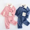 Pyjama Kinderen Pluche Pyjama Winter Jongens Meisjes Fleece Verdikte Warme Cartoon Top Broek Homewear Sets Kinderen Nachtkleding Pak 231124