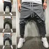 Herren Hosen Männer Einfarbig Mode Kordelzug Lange Harem Asymmetrische Doppel Schicht Laufen Jogger Baggy 2023 Für Kleidung