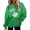 Sweat à capuche femme trèfle imprimé sweat femme mode manches longues saint Patrick sweat à capuche pull haut automne hiver pull de poche