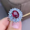 Anéis de cluster Anel de rubi natural para noivado 0.4ct SI grau prata sólida 925 Jewerlry designer de jóias de luxo