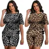 Trenos femininos Trendência 3D Impressão de leopardo Duas peças Conjunto de verão Mulheres roupas safras de manga curta vintage e shorts Casual Ladies Sportswear Suit P230419