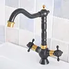 Bathroom Sink Faucets Black & Gold Color Brass Swivel Spout Dual Cross Handles Kitchen Wet Bar Vessel Faucet Mixer Tap One Hole Asf794