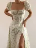 Sukienki swobodne damskie francuskie bąbelkowe drukowanie kwiecistej sukienki z krótkim rękawem rozdzielenie nieregularne sukienki 2023 Summer Grace Sweet Vestidos P230322