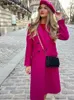 Женские смешанные розово-красные двубортные длинные пальто с лацканами и длинными рукавами, модная женская осенне-зимняя элегантная офисная женская одежда 231123
