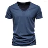 Men's T Shirts Summer Men's Solid Color Slub Cotton V-Neck Short-Sleeved T-Shirt Casual Comfortable Thin Section Blazer