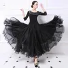 Стадия ношения бальные соревнования танцевальное платье Женщины танго фламенко танцую костюм высококачественный черный средний рукав наряды Waltz