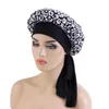 Beanies Beanie/Skull Caps Floral Satin Bonnet Elastic Head Wrap Night Hats BEHAKBAAR Gedrukte slaapdop met lintbrede zijdespaarhaar