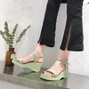 Sapatos de vestido sandálias para mulheres senhoras verdes cunha com plataforma impermeável verão 2023 saltos médios calçados cunhas uma palavra diária