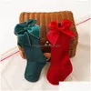 Juldekorationer Baby Girls Socks Toddler Big Bow Red Knee High Long Soft Soft Cotton Kids Sock Född Gift Socken i 0-5 år Drop DHVLA