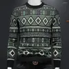 Men's Sweaters 2023 Fall Contrast Color Geometric Print Sweater Long Sleeve Slim Printing Pullover Social Shirt Streetwear Men Clothing