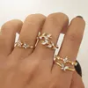 Anéis de banda 4 pçs / set Bohemian Ring Set para Mulheres Cristal Zircon Folha Borboleta Flor Onda Geométrica Metal Knuckle Jóias 231123