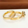 Cluster Rings Charm Gold Color Engagement Ring Sets Shining White Zircon Wedding Ring Set Girl Luxury Crystal Snowflake Double Rings For Women 230424